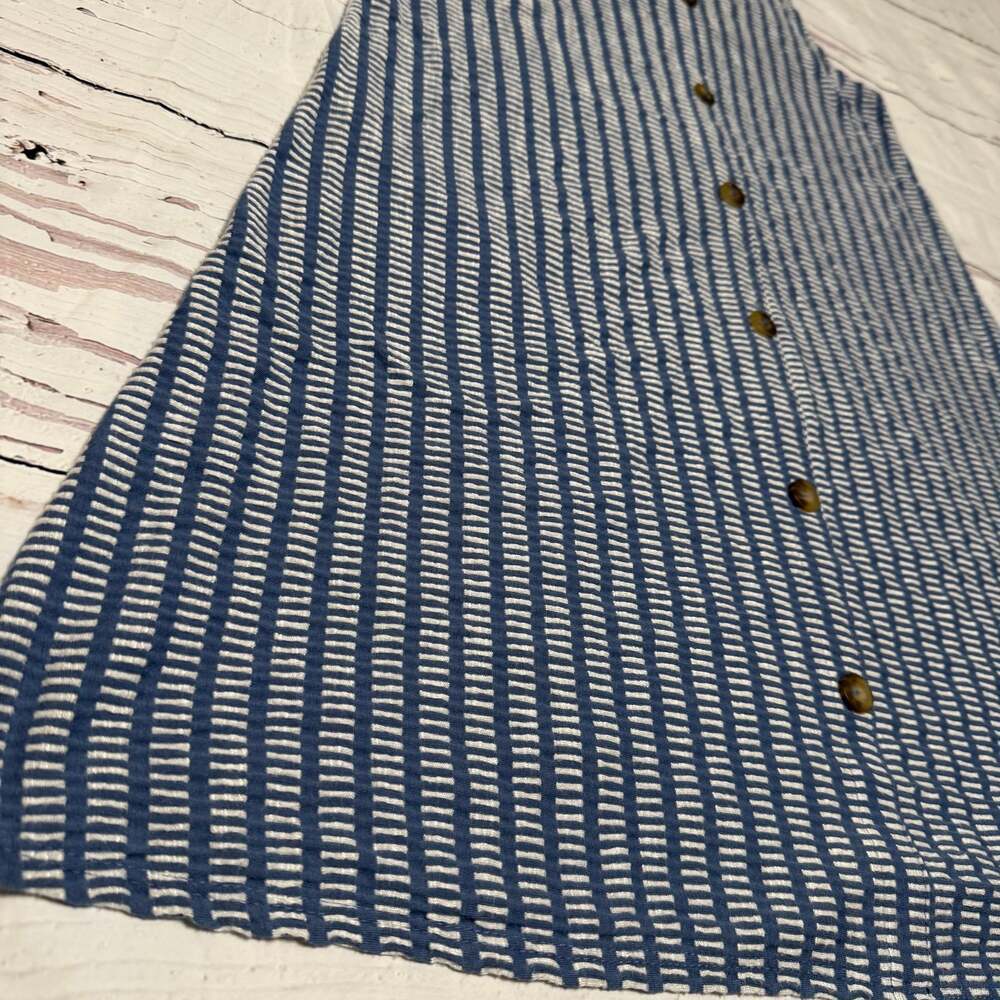 Caution To The Wind Blue and White Striped Sleeveless Button-Front Shirt Dress - Picture 3 of 6